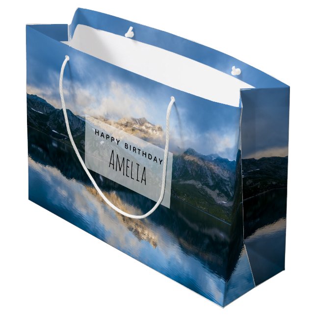 Mountains and Lake Scenic Nature Photo Birthday Large Gift Bag (Back Angled)