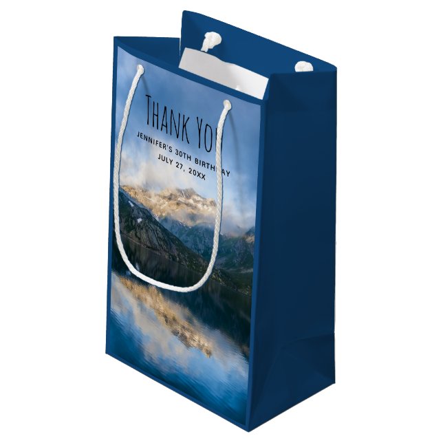 Mountains and Lake Scenic Nature Photo Thank You Small Gift Bag (Back Angled)