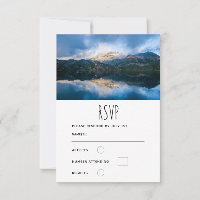 Mountains and Lake Scenic Nature Photo - Wedding RSVP Card (Front)