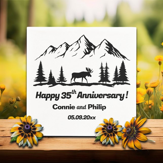 Mountains and Moose 35th Wedding Anniversary Napkin (Creator Uploaded)