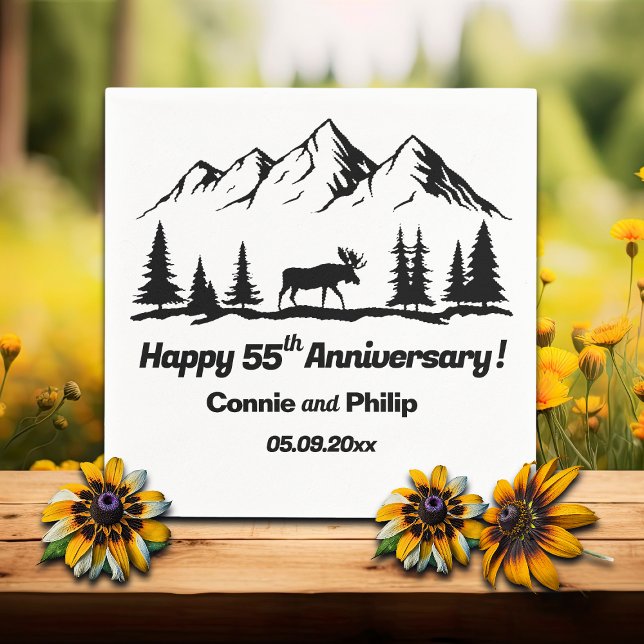 Mountains and Moose 55th Wedding Anniversary Napkin (Creator Uploaded)
