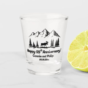 Mountains and Moose 55th Wedding Anniversary Shot Glass