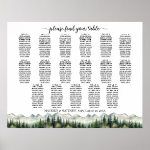 Mountains and Pines 17 Tables Wedding Seating Poster
