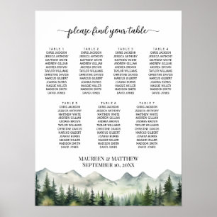 Mountains and Pines 7 Tables Wedding Seating Poster