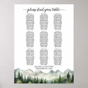 Mountains and Pines 9 Tables Wedding Seating Poster