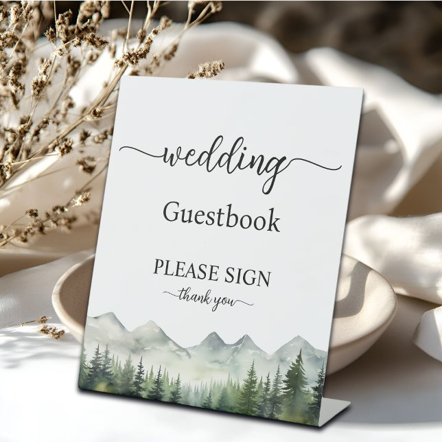 Mountains and Pines Elegant Guest Book Signing Pedestal Sign (Creator Uploaded)
