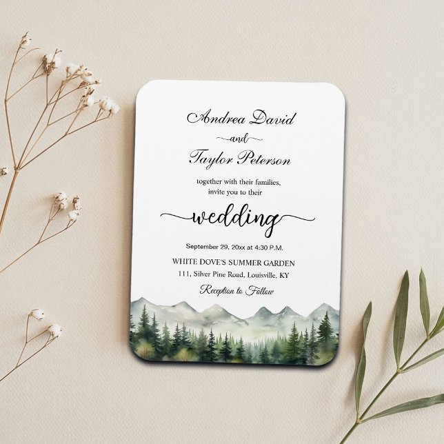 Mountains and Pines Elegant Wedding Invitation Magnet (Creator Uploaded)