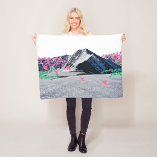 Mountains and Pink Butterflies Fleece Blanket