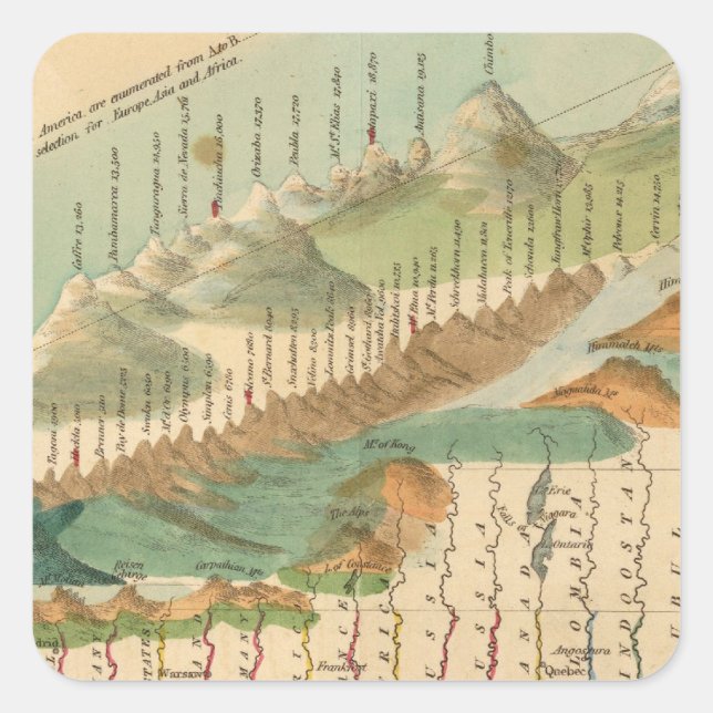 Mountains and Rivers Map Square Sticker (Front)