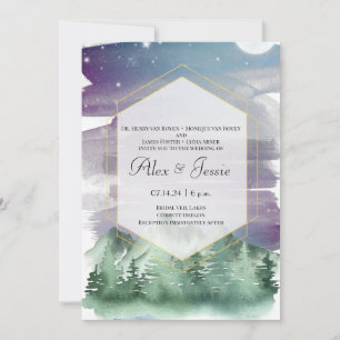 Mountains and starry night sky wedding invitation