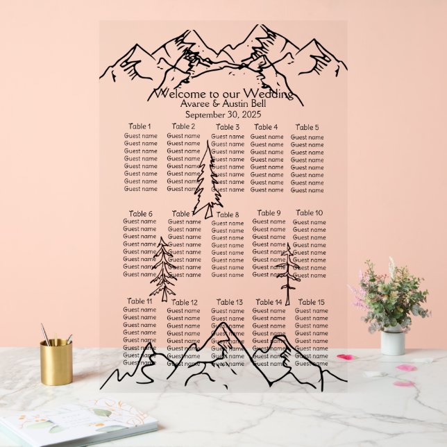 Mountains and Tree Outlines Wedding Seating Chart (Wedding)