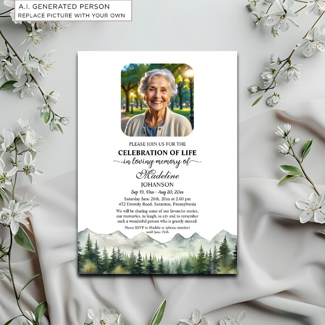 Mountains and Trees Celebration Of Life Funeral Invitation (Creator Uploaded)