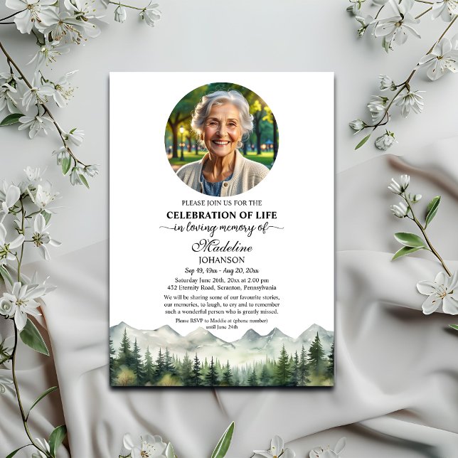 Mountains and Trees Celebration Of Life Funeral Invitation (Creator Uploaded)