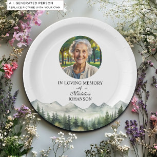 Mountains and Trees Celebration Of Life Funeral Paper Plate