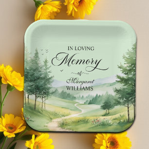 Mountains and Trees Celebration Of Life Funeral Paper Plate