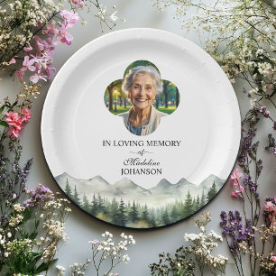 Mountains and Trees Celebration Of Life Funeral Paper Plate