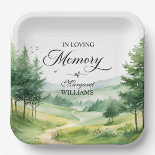 Mountains and Trees Celebration Of Life Funeral Paper Plate