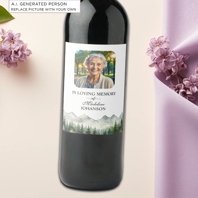 Mountains and Trees Celebration Of Life Funeral Wine Label (Creator Uploaded)