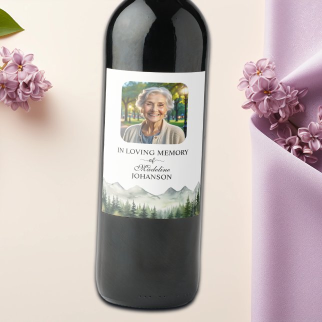 Mountains and Trees Celebration Of Life Funeral Wine Label (Creator Uploaded)