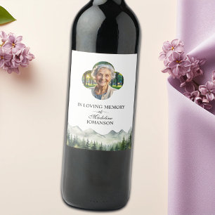Mountains and Trees Celebration Of Life Funeral Wine Label