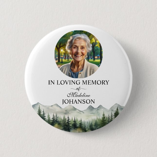 Mountains and Trees Celebration Of Life Keepsake 6 Cm Round Badge (Front)