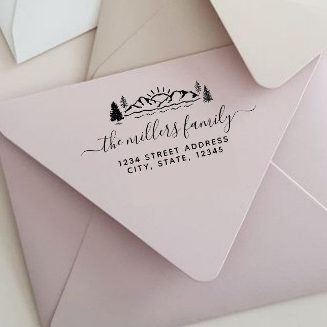Mountains and Trees Family Name Return Address Rubber Stamp (Creator Uploaded)