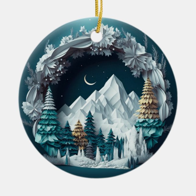 Mountains and Trees Landscape  Ceramic Tree Decoration (Front)