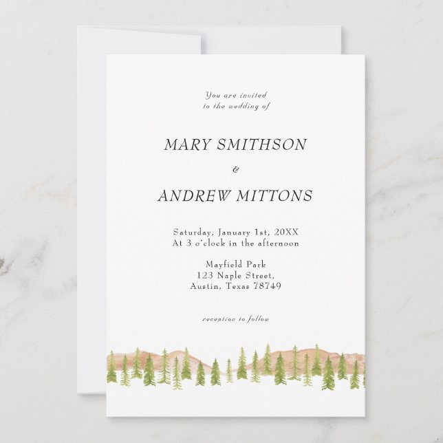 Mountains and Trees  Wedding Invitation (Front)