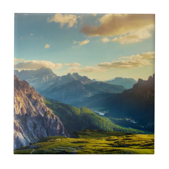 Mountains and Valley at Sunset Tile (Front)
