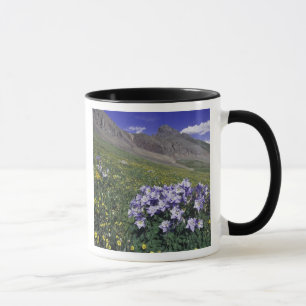 Mountains and wildflowers in alpine meadow, Blue Mug