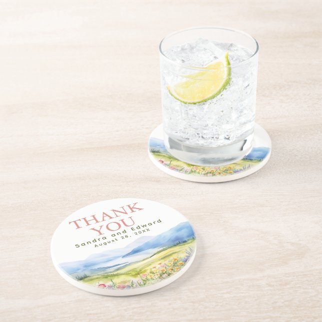Mountains and Wildflowers Thank You  Coaster (Side)