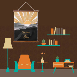 Mountains are Calling Burnt Sienna Sunrise Sunset  Hanging Tapestry