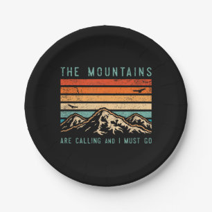 Mountains are Calling & I Must Go Retro Vintage 80 Paper Plate