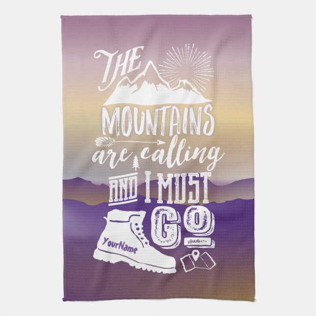 Mountains are Calling Must Go Your Name Typography Tea Towel (Vertical)