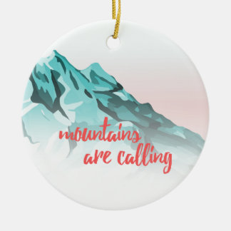 Mountains Are Calling Typography Design Ceramic Tree Decoration