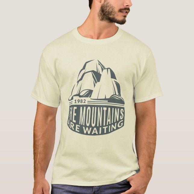 Mountains Are Waiting Mountain Climber Design T-Shirt (Front)