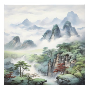 Mountains Asian Painting Photo Print