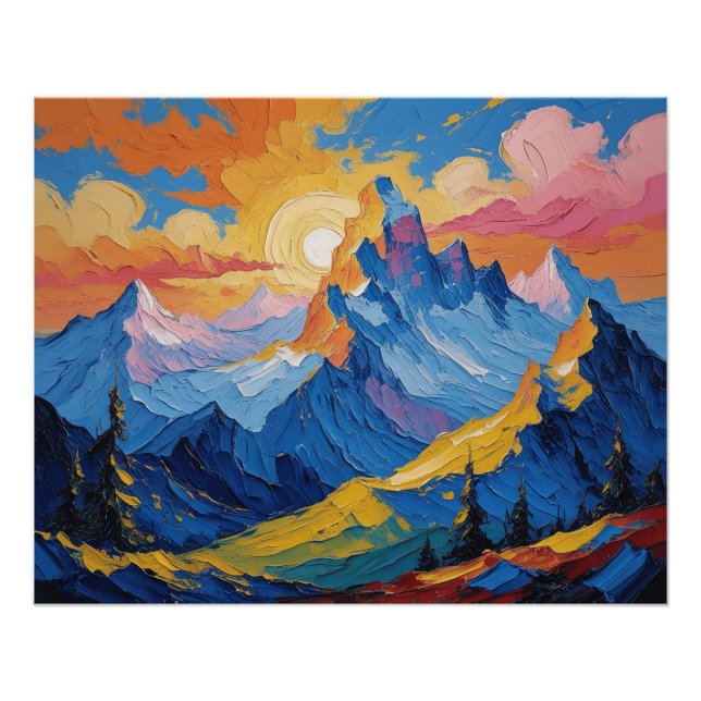 Mountains at dawn with glow poster (Front)