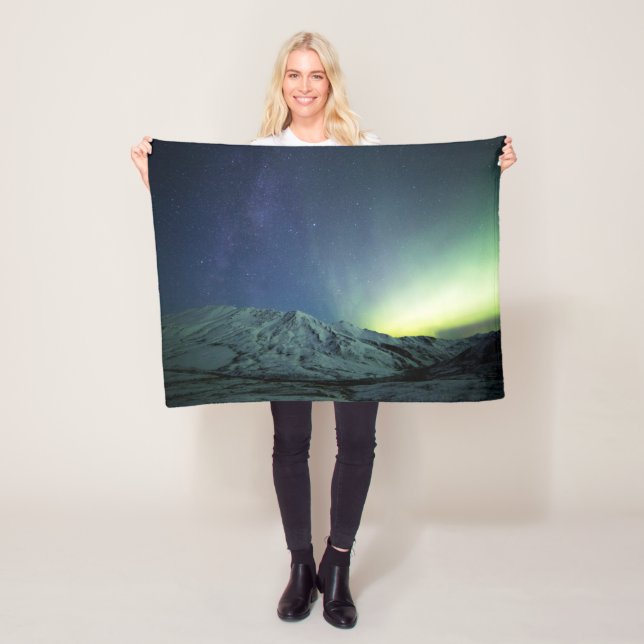 Mountains | Aurora Borealis & Milky Way Alaska Fleece Blanket (In Situ)
