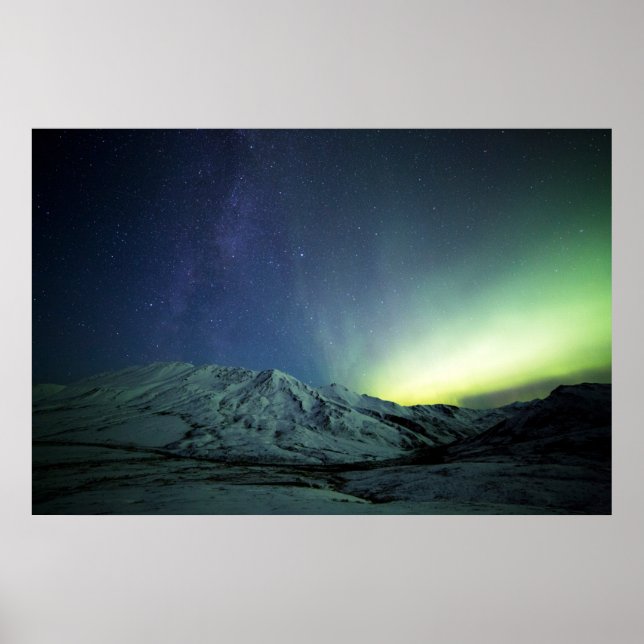 Mountains | Aurora Borealis & Milky Way Alaska Poster (Front)