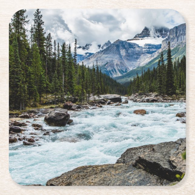 Mountains | Banff National Park Alberta, Canada Square Paper Coaster (Front)