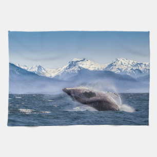 Mountains   Breaching Whale Glacier Bay, Alaska Tea Towel