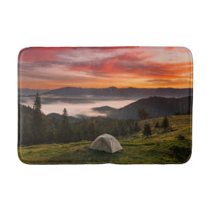 Mountains Camping Foggy Sunrise Bath Mat