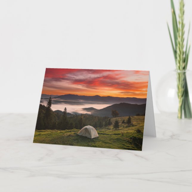Mountains | Camping Foggy Sunrise Card (Front)