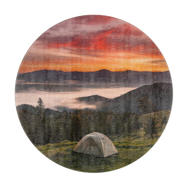 Mountains | Camping Foggy Sunrise Cutting Board (Front)