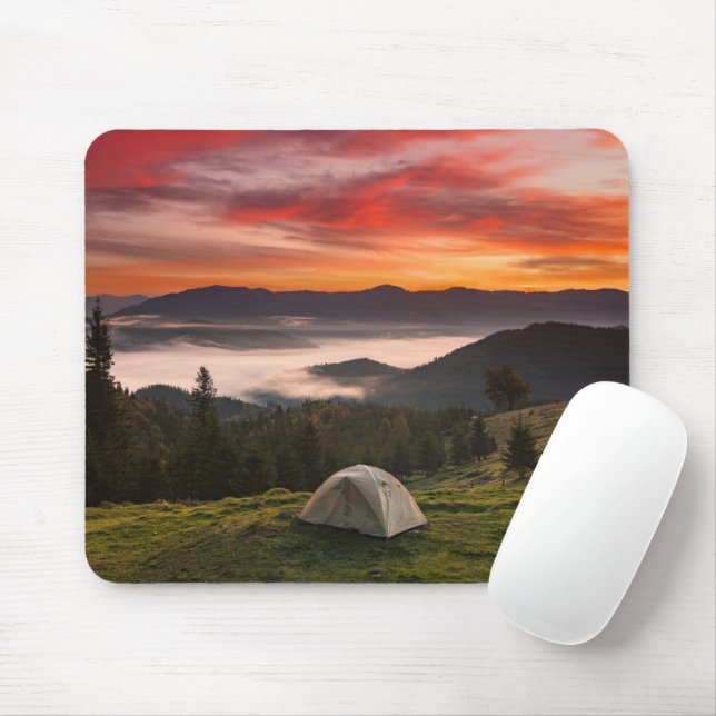 Mountains | Camping Foggy Sunrise Mouse Pad (With Mouse)