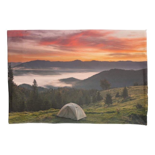 Mountains | Camping Foggy Sunrise Pillowcase (Front)