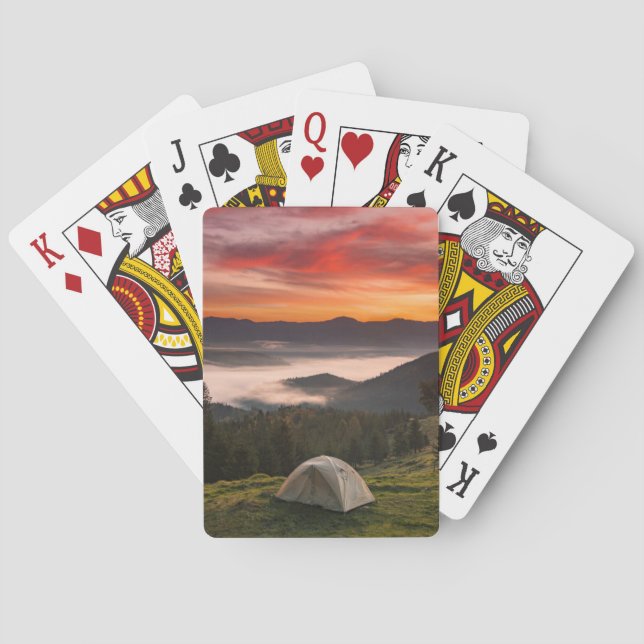 Mountains | Camping Foggy Sunrise Playing Cards (Back)