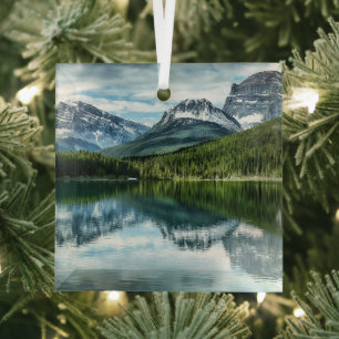 Mountains Canadian Rockies, Alberta Canada Glass Tree Decoration