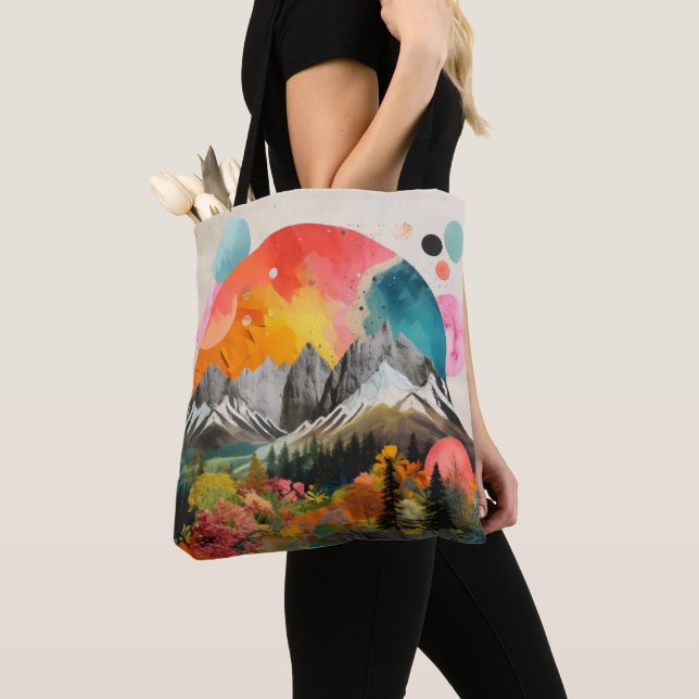 Mountains Colourful Collage Tote Bag (Close Up)